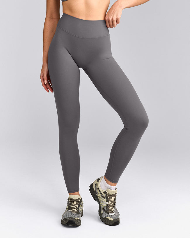 SoftMotion™ High Waisted Leggings with Gray Logo | Ash Gray
