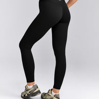 SoftMotion™ High Waisted Leggings with Gray Logo | Black