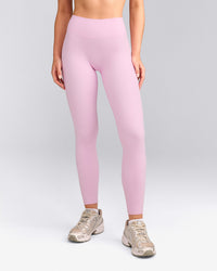 SoftMotion™ High Waisted Leggings with Gray Logo | Chalk Pink