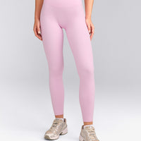 SoftMotion™ High Waisted Leggings with Gray Logo | Chalk Pink