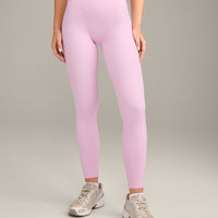 SoftMotion™ High Waisted Leggings with Gray Logo | Chalk Pink