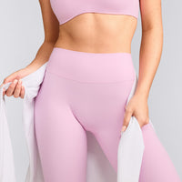 SoftMotion™ High Waisted Leggings with Gray Logo | Chalk Pink