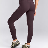 SoftMotion™ High Waisted Leggings with Gray Logo | Dark Umber Brown