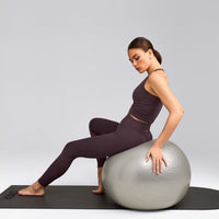 SoftMotion™ High Waisted Leggings with Gray Logo | Dark Umber Brown