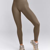 SoftMotion™ High Waisted Leggings with Gray Logo | Moss Brown