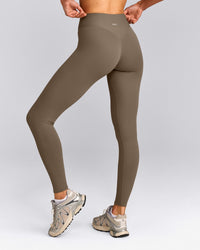 SoftMotion™ High Waisted Leggings with Gray Logo | Moss Brown