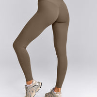 SoftMotion™ High Waisted Leggings with Gray Logo | Moss Brown