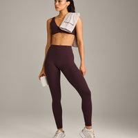 SoftMotion™ High Waisted Leggings with Gray Logo | Plum Brown