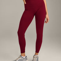 SoftMotion™ High Waisted Leggings with Gray Logo | Ruby Red