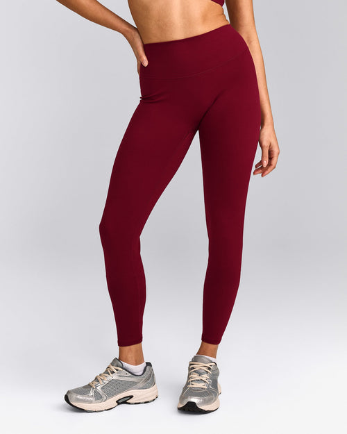 SoftMotion™ High Waisted Leggings with Gray Logo | Ruby Red