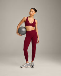 SoftMotion™ High Waisted Leggings with Gray Logo | Ruby Red