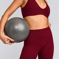 SoftMotion™ High Waisted Leggings with Gray Logo | Ruby Red