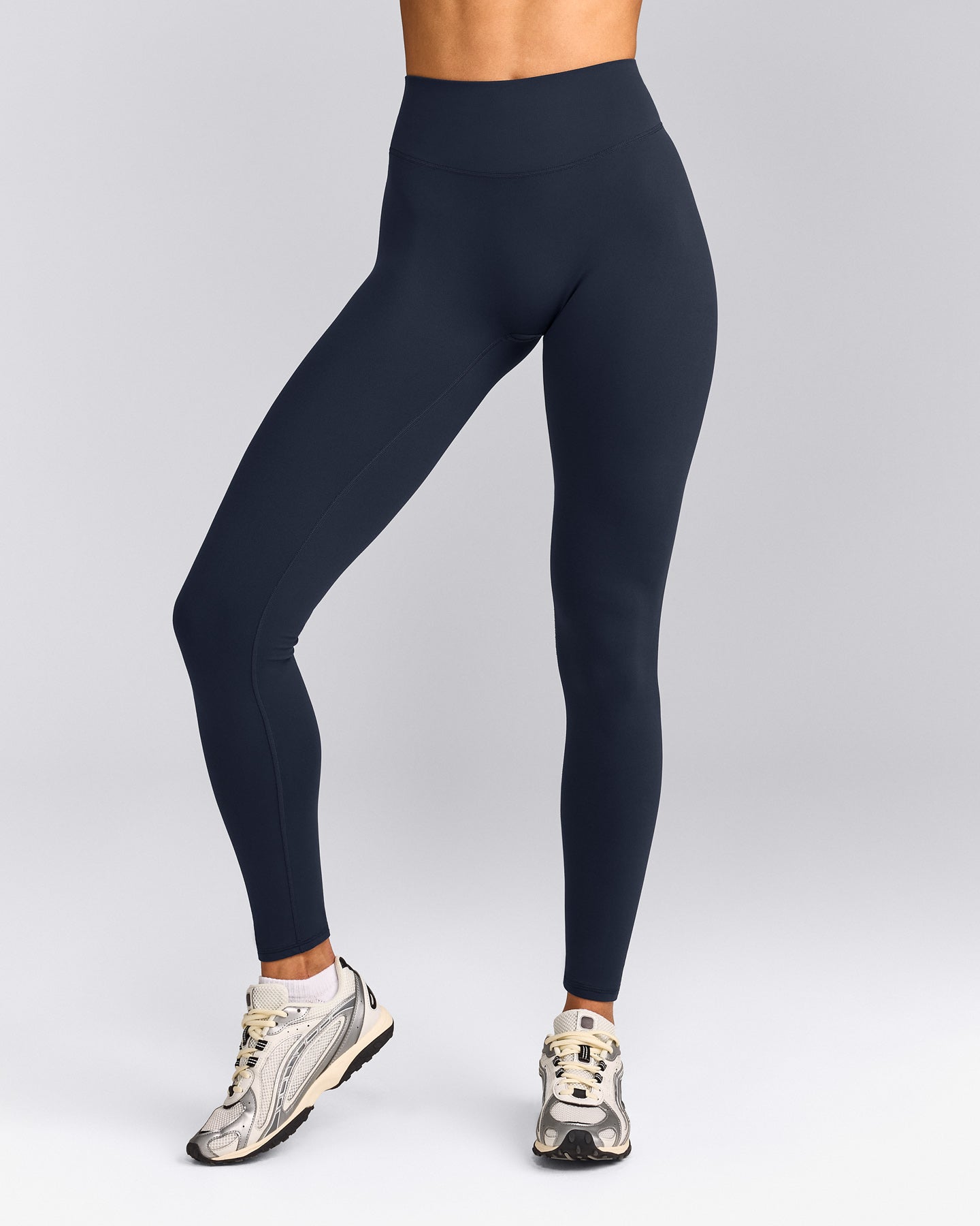 SoftMotion™ High Waisted Leggings with Gray Logo | True Blue