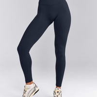 SoftMotion™ High Waisted Leggings with Gray Logo | True Blue