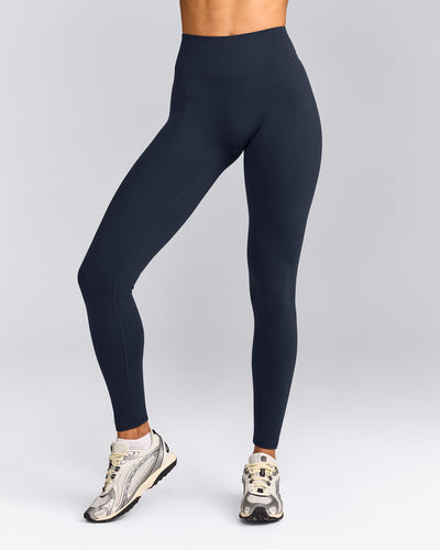 SoftMotion™ High Waisted Leggings with Gray Logo | True Blue