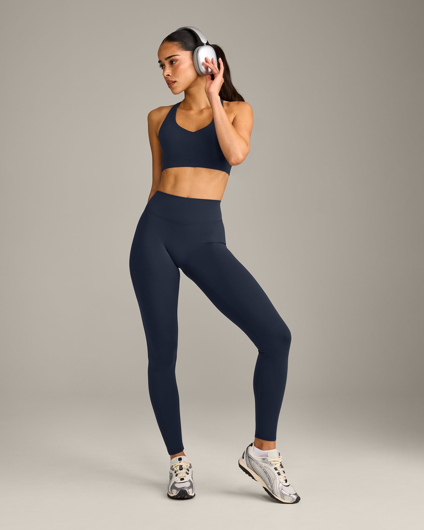 SoftMotion™ High Waisted Leggings with Gray Logo | True Blue