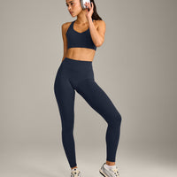 SoftMotion™ High Waisted Leggings with Gray Logo | True Blue