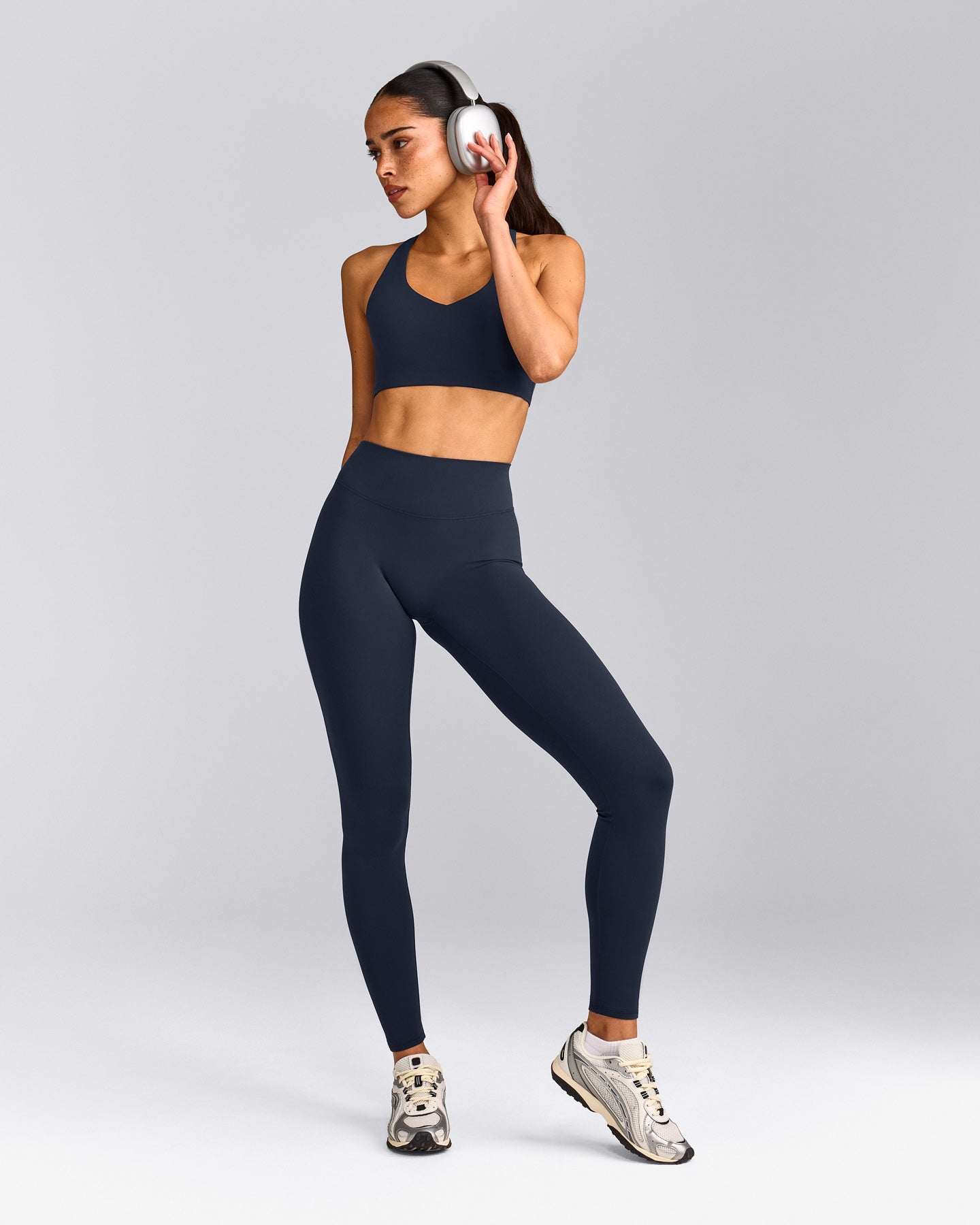 SoftMotion™ High Waisted Leggings with Gray Logo | True Blue