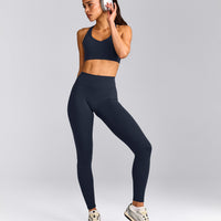 SoftMotion™ High Waisted Leggings with Gray Logo | True Blue