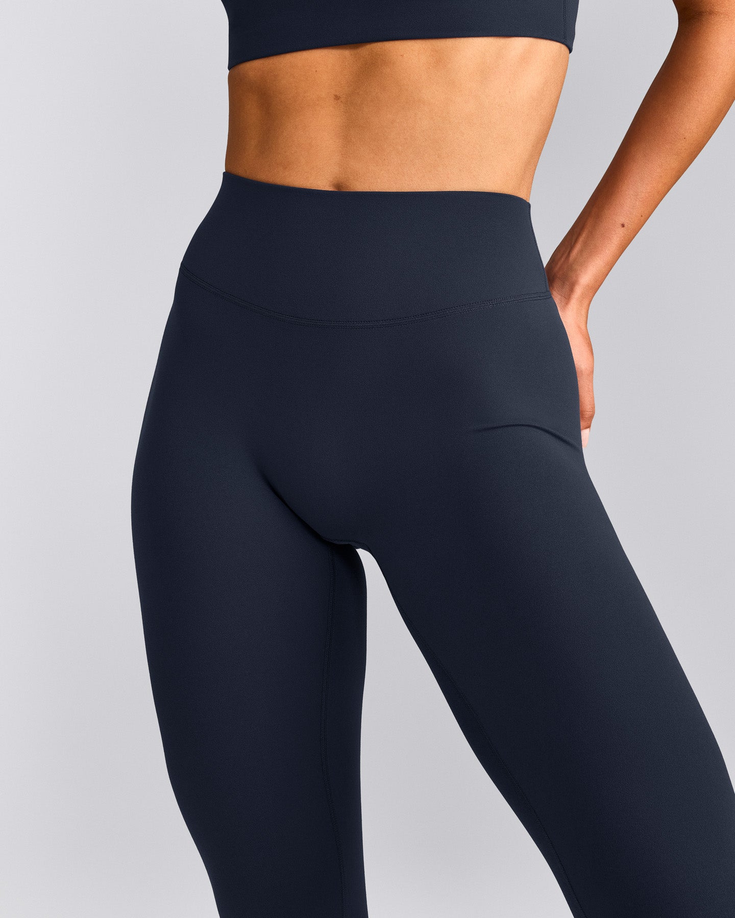 SoftMotion™ High Waisted Leggings with Gray Logo | True Blue