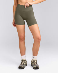 SoftMotion™ High Waisted Shorts 6" with Gray Logo | Alpine Green