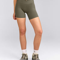 SoftMotion™ High Waisted Shorts 6" with Gray Logo | Alpine Green