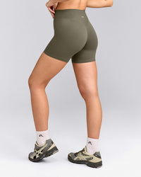 SoftMotion™ High Waisted Shorts 6" with Gray Logo | Alpine Green