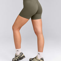 SoftMotion™ High Waisted Shorts 6" with Gray Logo | Alpine Green