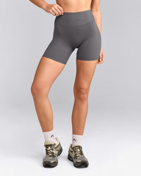SoftMotion™ High Waisted Shorts 6" with Gray Logo | Ash Gray