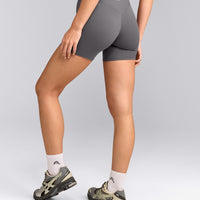 SoftMotion™ High Waisted Shorts 6" with Gray Logo | Ash Gray