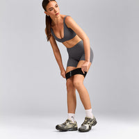 SoftMotion™ High Waisted Shorts 6" with Gray Logo | Ash Gray