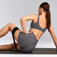 SoftMotion™ High Waisted Shorts 6" with Gray Logo | Ash Gray