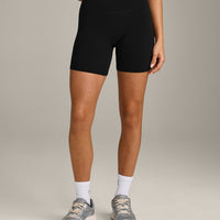 SoftMotion™ High Waisted Shorts 6" with Gray Logo | Black