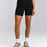 SoftMotion™ High Waisted Shorts 6" with Gray Logo | Black