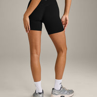 SoftMotion™ High Waisted Shorts 6" with Gray Logo | Black