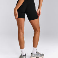 SoftMotion™ High Waisted Shorts 6" with Gray Logo | Black