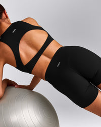 SoftMotion™ High Waisted Shorts 6" with Gray Logo | Black