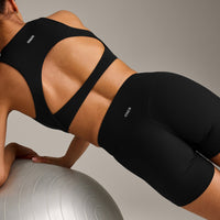 SoftMotion™ High Waisted Shorts 6" with Gray Logo | Black
