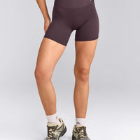 SoftMotion™ High Waisted Shorts 6" with Gray Logo | Dark Umber Brown