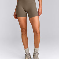 SoftMotion™ High Waisted Shorts 6" with Gray Logo | Moss Brown