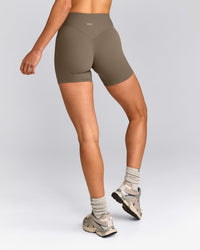 SoftMotion™ High Waisted Shorts 6" with Gray Logo | Moss Brown