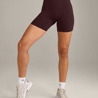 SoftMotion™ High Waisted Shorts 6" with Gray Logo | Plum Brown