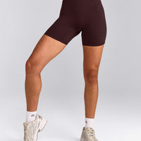 SoftMotion™ High Waisted Shorts 6" with Gray Logo | Plum Brown