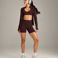 SoftMotion™ High Waisted Shorts 6" with Gray Logo | Plum Brown