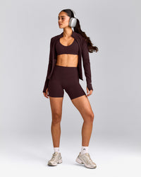 SoftMotion™ High Waisted Shorts 6" with Gray Logo | Plum Brown
