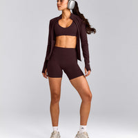 SoftMotion™ High Waisted Shorts 6" with Gray Logo | Plum Brown