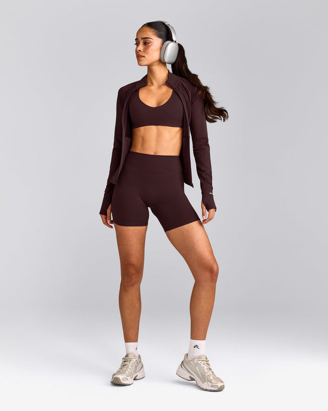 SoftMotion™ High Waisted Shorts 6" with Gray Logo | Plum Brown
