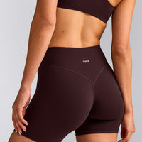 SoftMotion™ High Waisted Shorts 6" with Gray Logo | Plum Brown