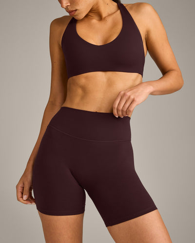 SoftMotion™ High Waisted Shorts 6" with Gray Logo | Plum Brown