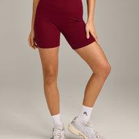 SoftMotion™ High Waisted Shorts 6" with Gray Logo | Ruby Red